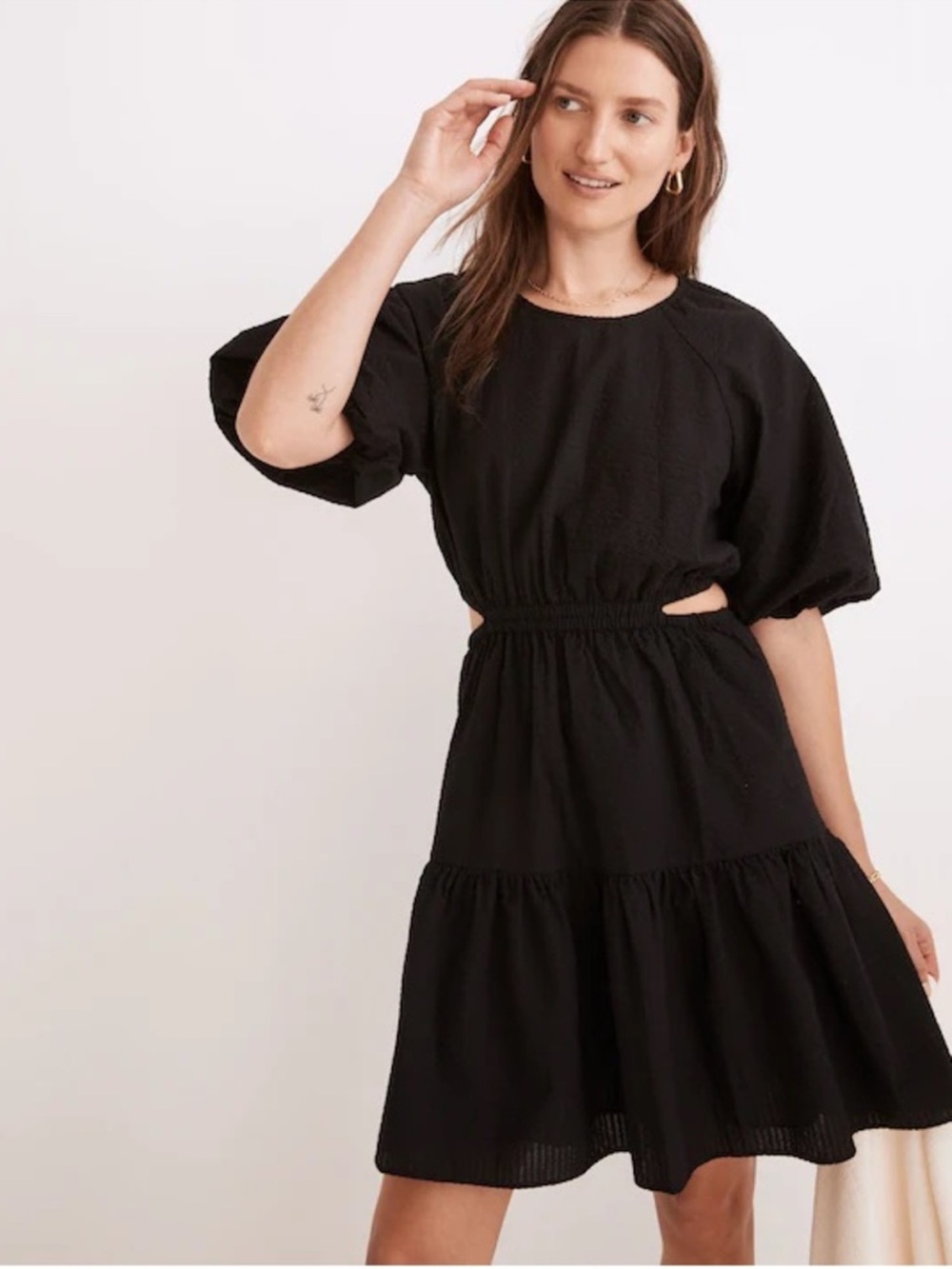 Madewell‎ Seersucker Puff-Sleeve Cutout Mini Dress